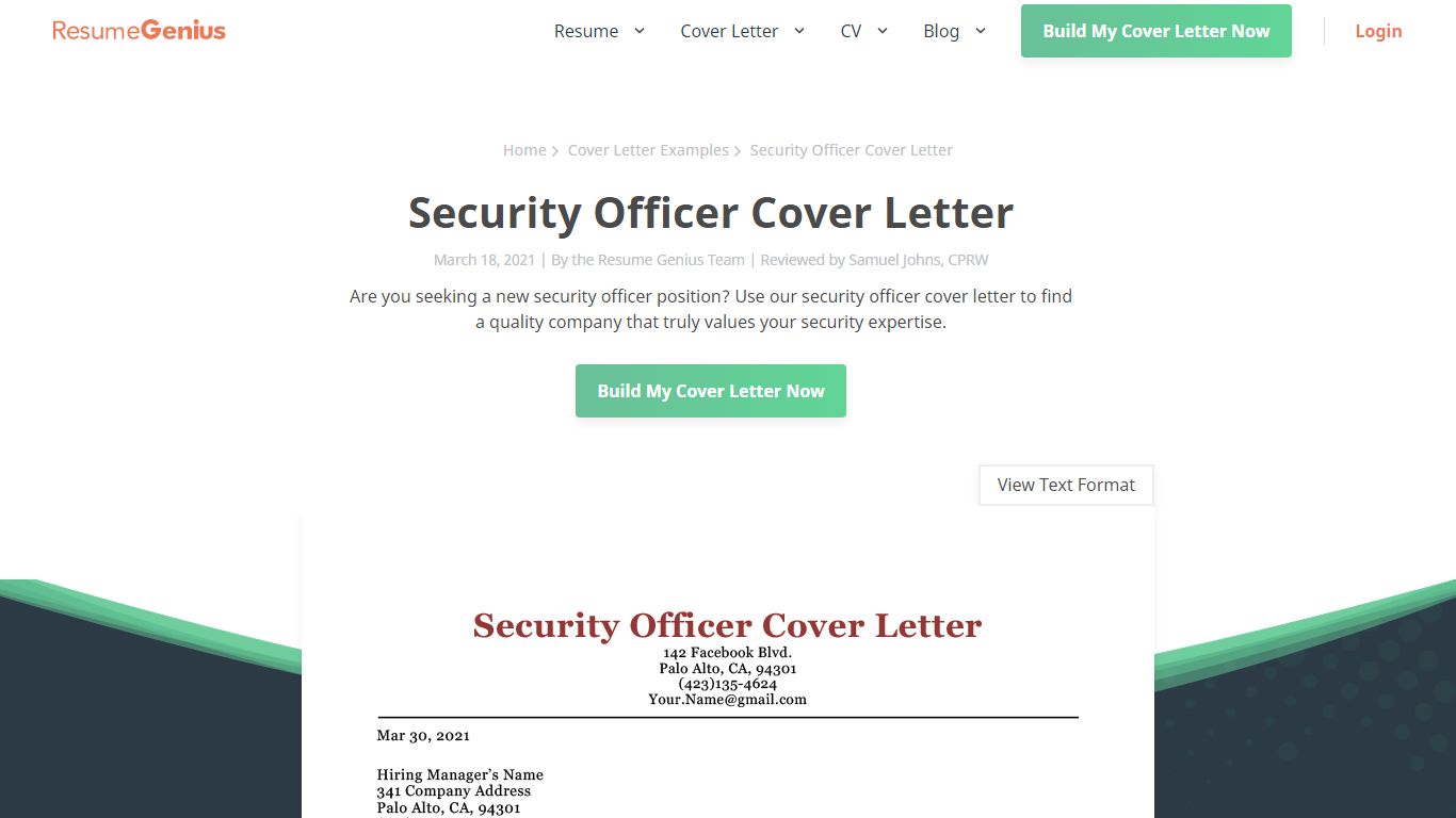Security Officer Cover Letter Sample | Resume Genius