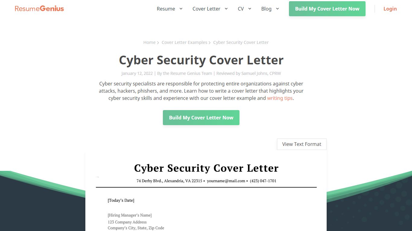 Cyber Security Cover Letter: Example + Writing Tips - Resume Genius